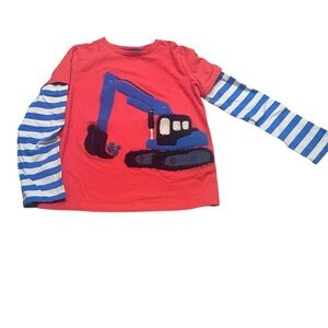 Kids Red and Blue Striped Excavator Shirt